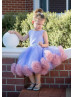 Lavender Satin Pom Pom Tulle Flower Girl Dress